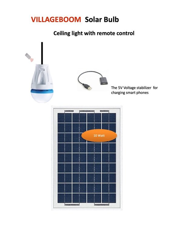 Villageboom Solarbirne mit 10 Watt Solarpanel und Spannungsstabilisator